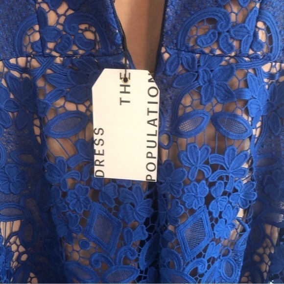 Dress The Population NWT Sleeveless Blue Lace Fit & Flare Midi Dress XS - Picture 7 of 10